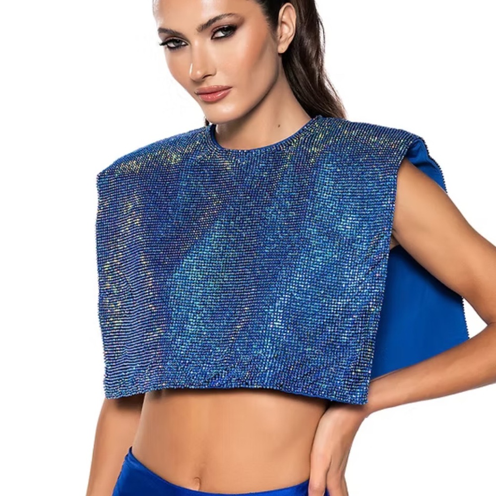 AKIRA Blue Sequin Muscle Tee Crop Top